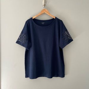 Loft Outlet Lace Sleeve Tee Size XL Navy Blue